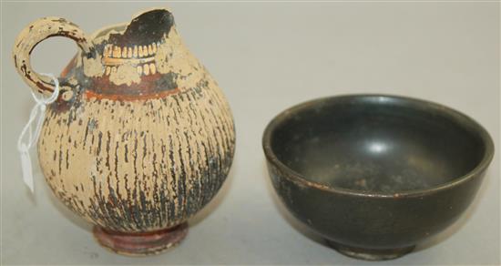 A Greek blackware bowl and a Gnathian ware oinochoe, Apulia, 4th / 5th century BC, 9.5cm